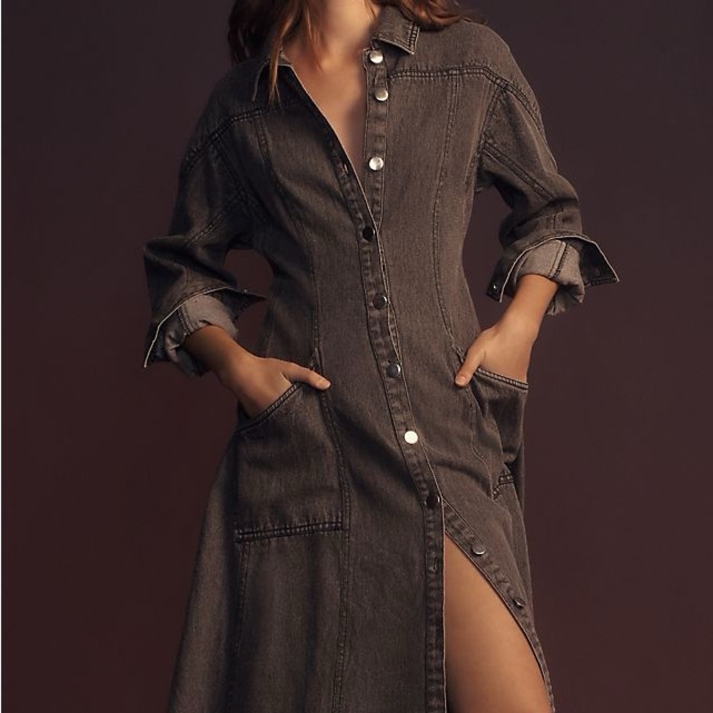 NWT Let Me Be Grey Denim Maxi Shirt Dress from Anthropologie